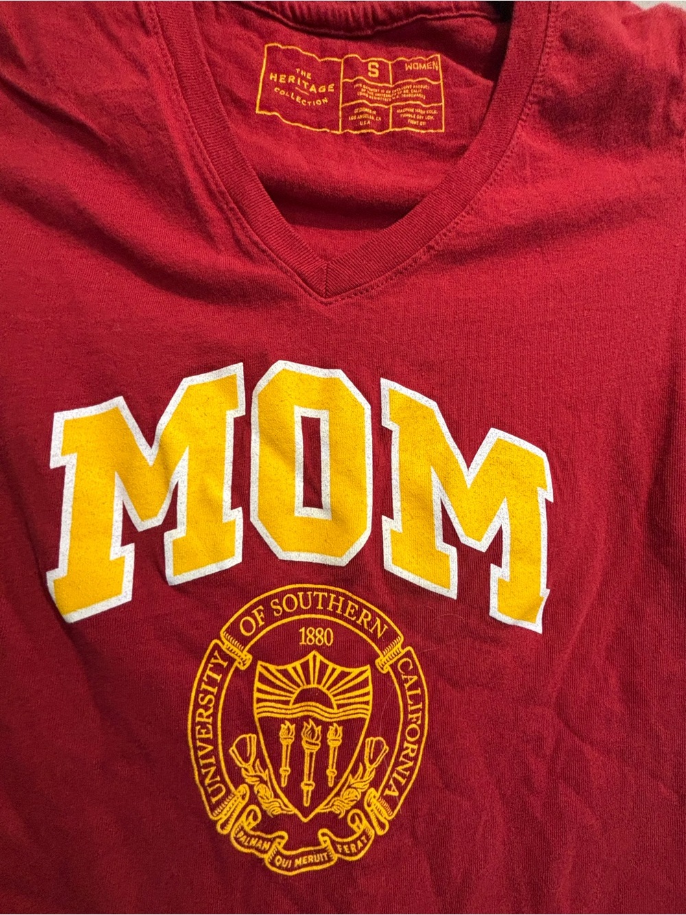 USC Mom Red V-Neck Tee runs small for a petite moms